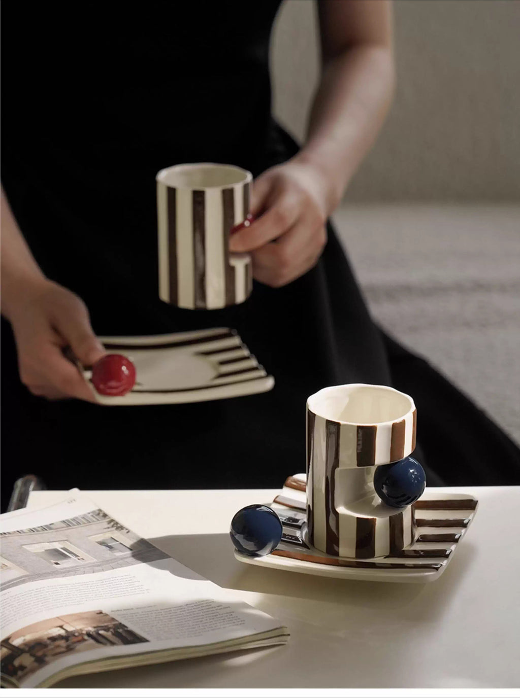 Handmade Vintage Striped Ceramic Coffee Mug set