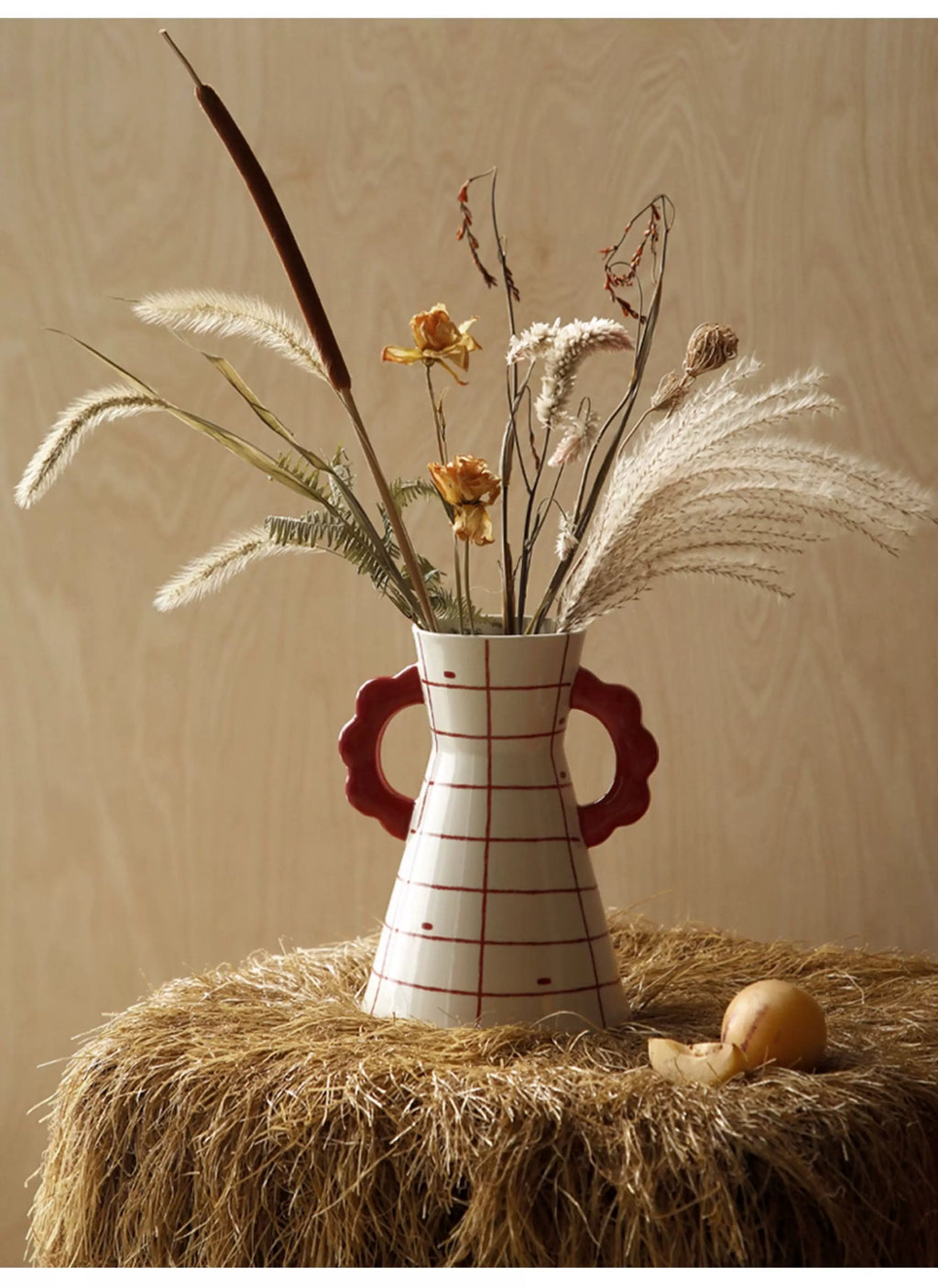 Vintage Hand-Painted Ceramic Vase with Two Handles