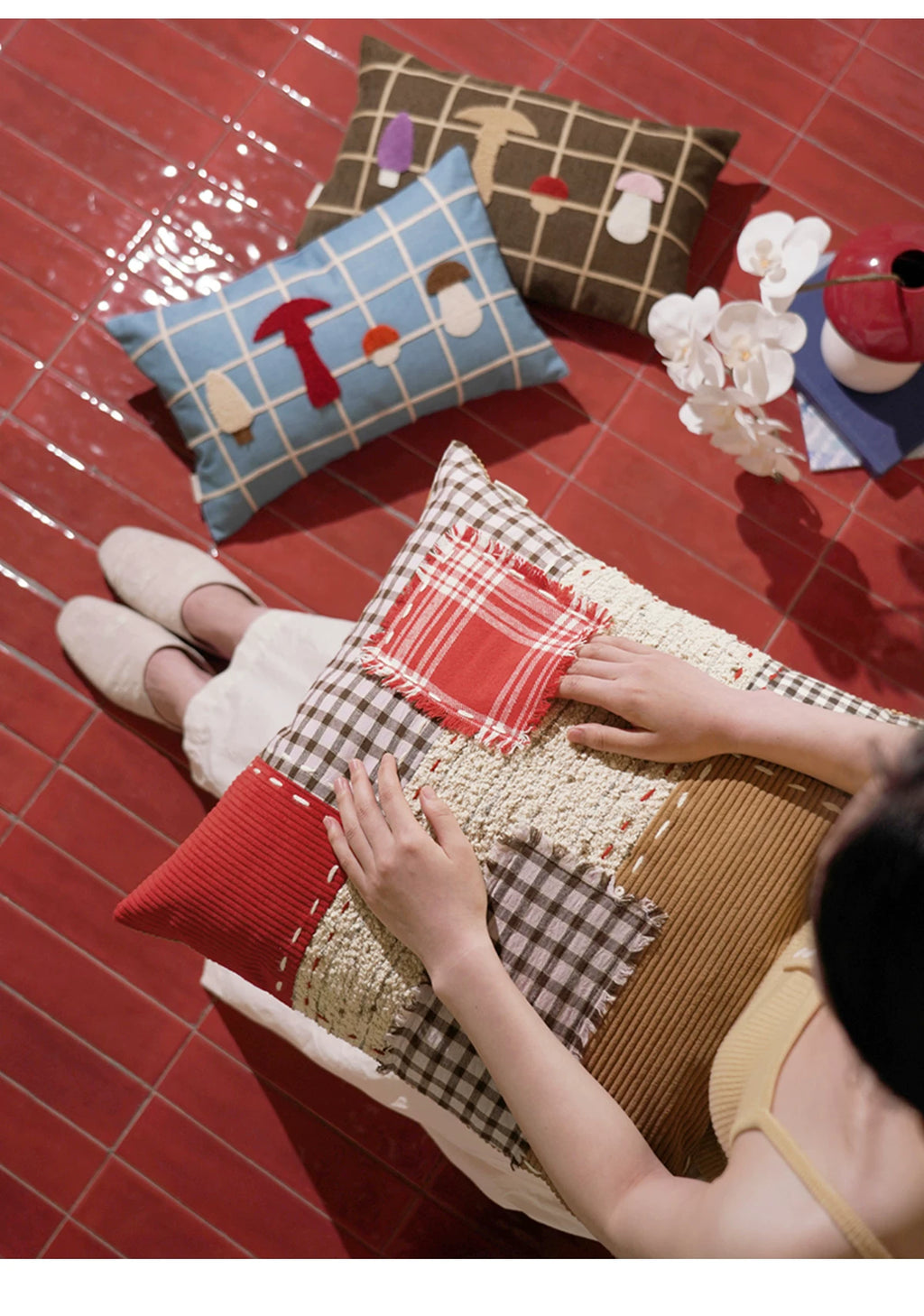 Denim Pillows, Square Pillows, Mushroom-Shaped Lumbar Pillows