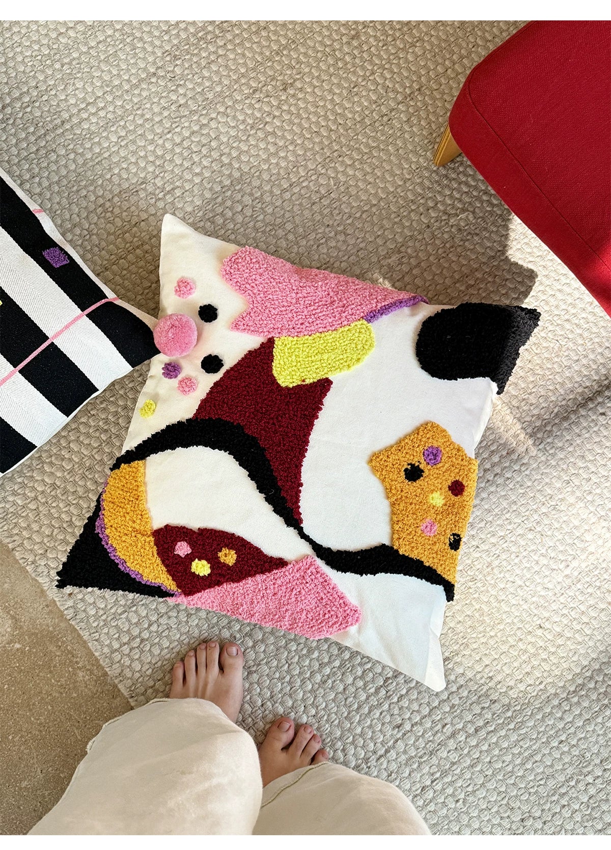Vintage Cushions with Colorful Geometric Stripes: Sofa Cushions and Backrests