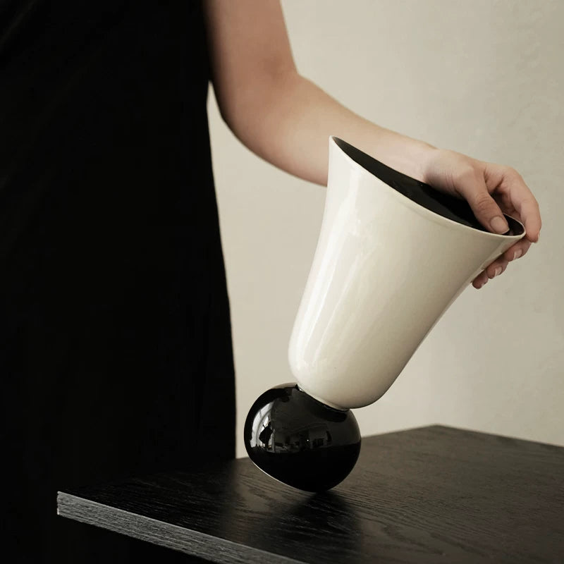 Wide-Mouthed Ceramic Vase: French Vintage-Style Hydroponic Flower Arrangement Vase