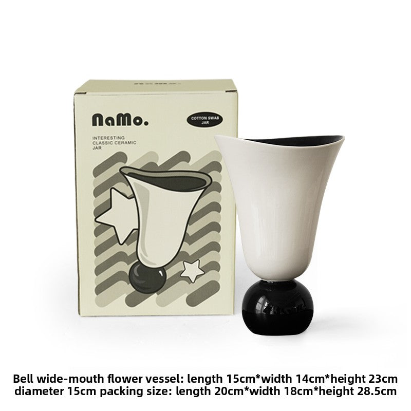Wide-Mouthed Ceramic Vase: French Vintage-Style Hydroponic Flower Arrangement Vase