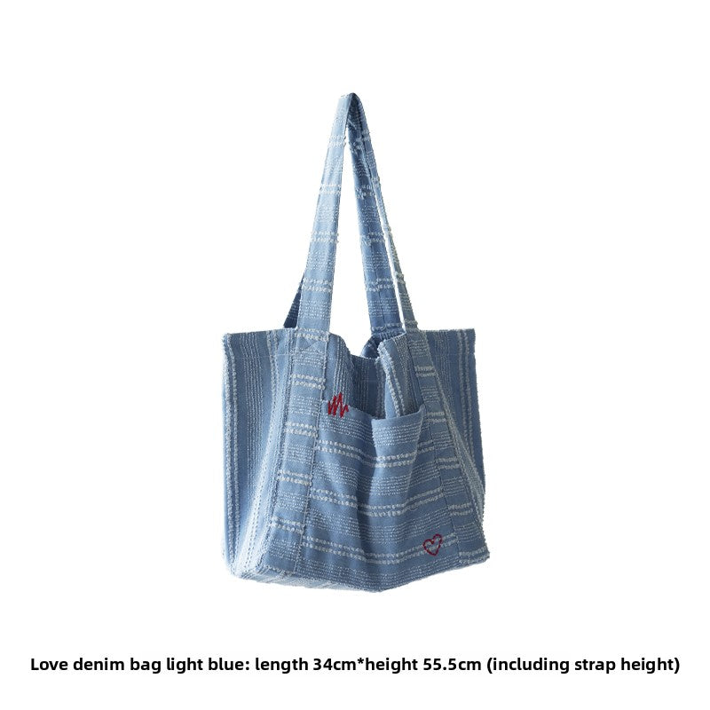 Large-Capacity Denim Bag, Commuter Shoulder Bag, Tote Bag, Women's Handbag