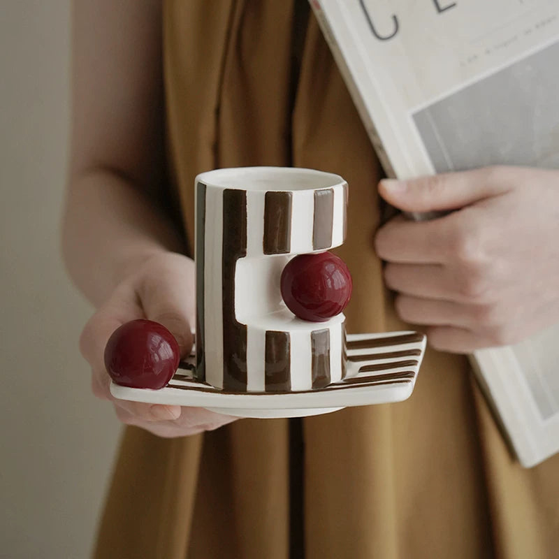 Handmade Vintage Striped Ceramic Coffee Mug set