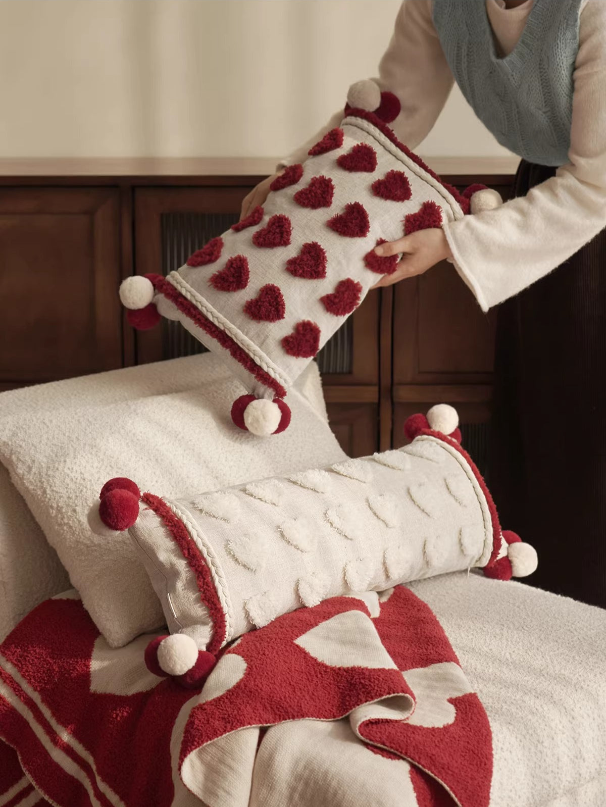 Luxury Heart-Shaped Long Cushion for the Bedroom